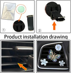 Bling Flower Air Vent Clips, 4 Pcs Blue Butterfly Car Air Fresheners Vent Clips Car Diffuser Diamond Car Decoration Car Interior Decor Daisy Cute Car Accessories for Women Girls
