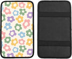 Vintage Groovy Flowers Cute Auto Center Console Cover Pad Car Armrest Seat Box Cover Cushion Universal for Most Vehicle SUV Truck Car Accessories Decor