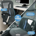 Samsonite Lumbar Support Pillow for Office Chair and Car Seat, Perfectly Balanced Memory Foam, Versatile Use Lower Back Cushion, Black Plush