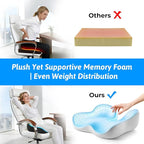 Seat Cushion for Tailbone & Sciatica Pain Relief - Plush Yet Supportive Ergonomic Memory Foam Chair Cushions for Office Chair, Car, Wheelchair,Airplane & Long Sitting (Gray)