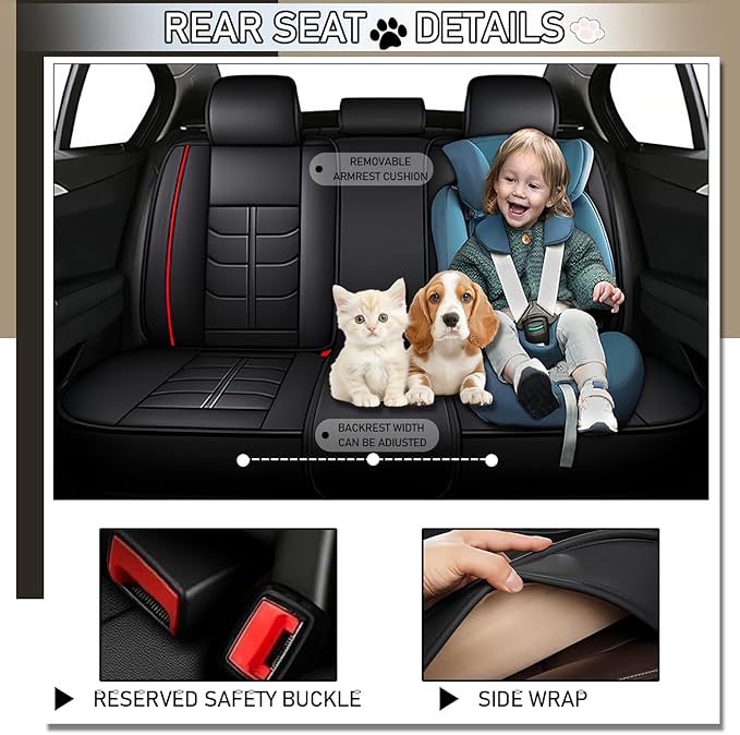Leather Car Seat Covers Fit for Toyota 4Runner 1991-2024, 5 Seater Car Seat Cover, Premium Waterproof, Scratch Resistant Car Interior Accessories (Full Set with Pillow Black Red)