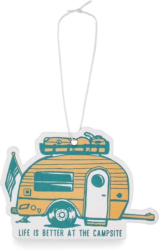 Camco Life is Better at The Campsite Air Freshener - Features Along the Shore Fragrance & Elastic Cord - Use in the Car or RV & Camper - Features Retro RV Design (53363)