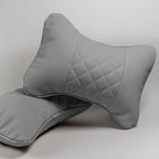 Set of 2 Quilted Faux Leather Car Headrest Pillow, Gray Case/Gray Threading, Ergonomic Neck Support for Comfortable Driving