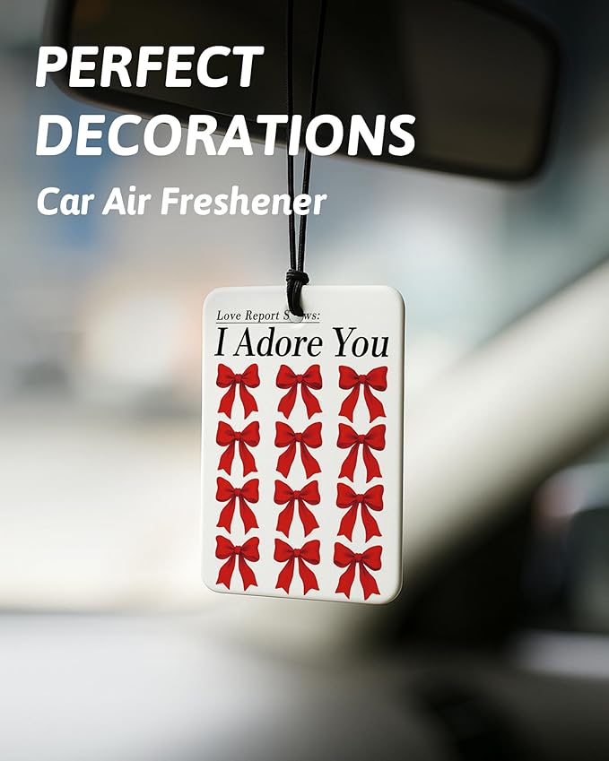 Trendy Leopard Print Car Air Freshener 4 Pcs, Red Coquette Bow Espresso Martini Poker Hanging Air Freshener for Cars Closet Drawer Books, Girly Car Accessories Mirror Decor for Women