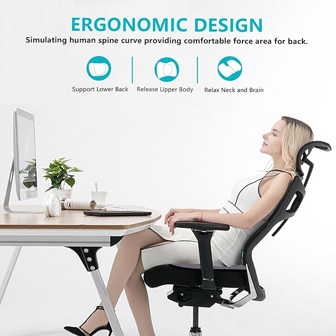 FLORICH Car Seat Cushion and Back Support for Office Chair Memory Foam Chair Cushions Pressure Relief Seat Pads with Gel Massage Point Lumbar Support (Grey)