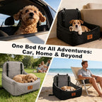 Small Dog Car Seat for Small Dogs Under 30 lbs, Memory Foam Pet Car Seat with Washable Cover, Safety Belts & Side Storage Pockets, Portable Travel Bed for SUV/Sedan (Black/Grey)