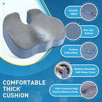 BlissTrends Seat Cushion,5.2in Thick Memory Foam Cushions for Office Chair, Car Seat, Airplane, Relieving Pressure Tailbone Sciatica Back Pain for Long Sitting Office Workers, Car Drivers Gery&Blue