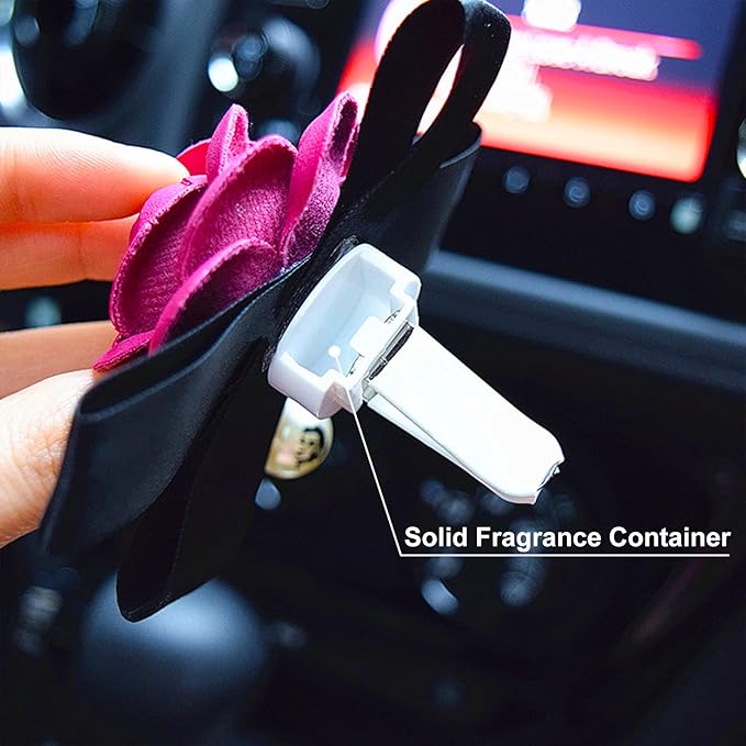 2 Pcs Camellia Air Vent Clips, Cute Flower Car Air Freshener Clip, Glam SUV Outlet Decorations, Leather Rose Vent Diffuser, Charm Car Inter Decor Accessories for Women Girls