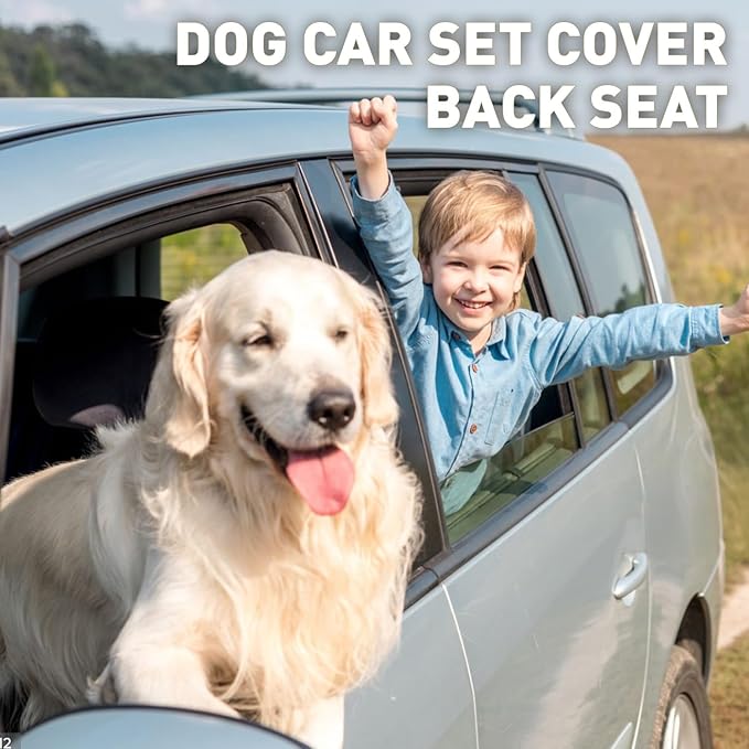 Dog Car Seat Cover for Back Seat, Waterproof Pet Car Seat Protector with Zippered Armrest, Non-Slip Comfortable Rear Bench Cover for Cars, SUVs & Trucks - Extra Large - 61W