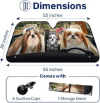 GENANY Cute Shih Tzu Dog Family Funny Windshield Sun Shade for Car SUV Truck (55x30 Inches), Sun Shade Windshield for Windows, Protector Blocks UV, Spring Car Decor