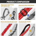 AUBELL Tactical Dog Leash Heavy Duty,4-6ft Reflective Strong No Pull Bungee Leash for Medium Large Dogs with Comfortable Padded Double Handle,Car Seat Belt,360 Degree Rotating Carabiner,Red