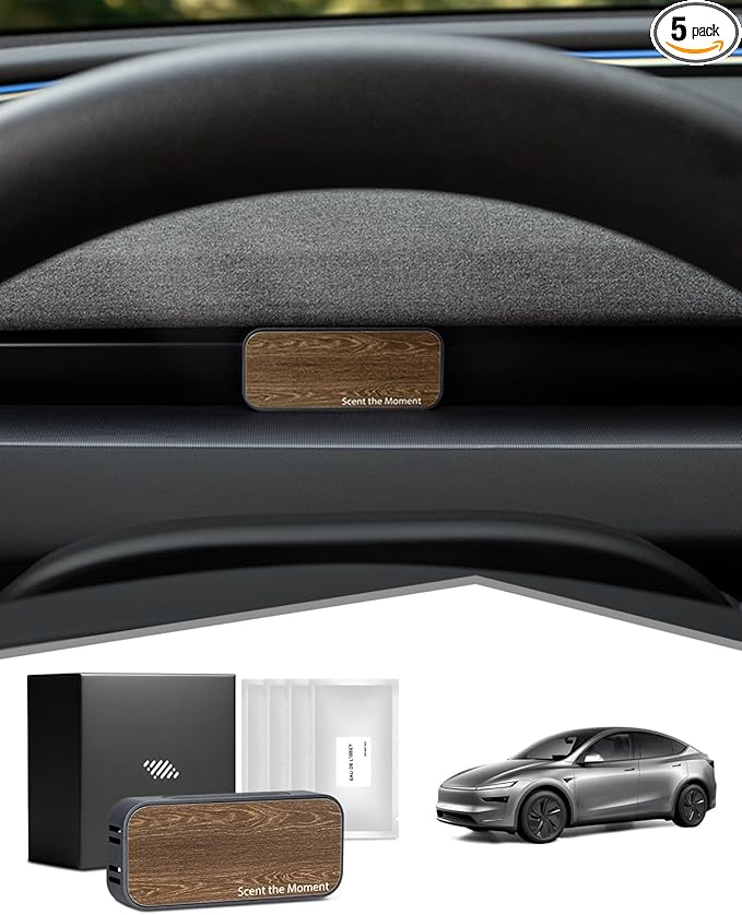 Car Air Freshener Adapter for Tesla Model 3 Highland/Model Y Juniper, Alloy Air Fragrance Diffuser in Vent with 4 Scents Long-Lasting Fragrance Refills(Dark Ash Wood)