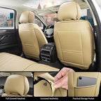 Beige Leather Seat Covers, 5 Seats Universal Car Seat Covers Full Set, Waterproof Automotive Seat Covers Breathable Front and Rear Seat Covers for Most Sedans SUVs Trucks