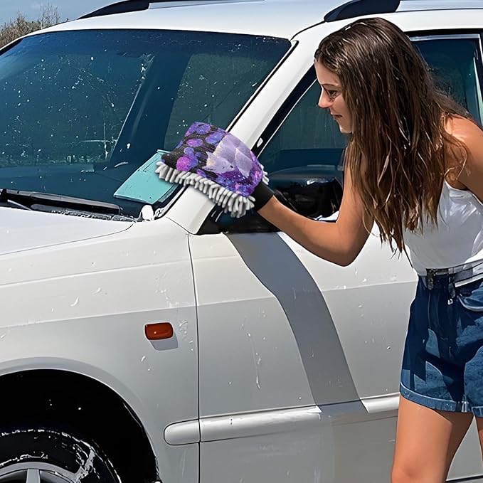 Emelivor Sleeping Fox Mushroom Fall Violet Car Wash Mitt Microfiber Cleaning Gloves Scrub Mitts Brush Scratch Free for Home Car Wash Kit 2-Pack