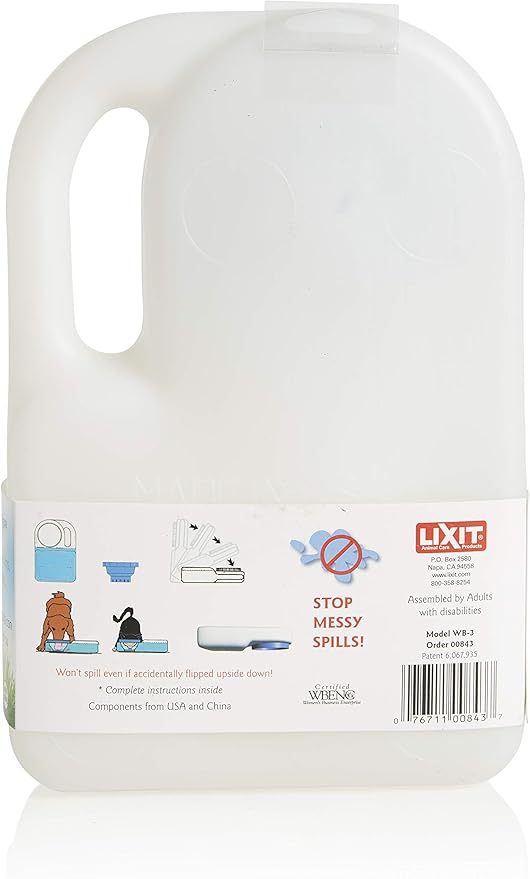 Lixit® Water Boy Portable Travel Dog Bowl - 3 Quart Spill Free Self Filling Pet Water Bowl - Made in USA (White, 1 Pack)