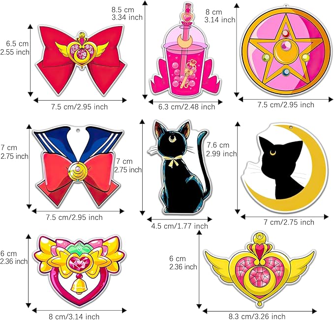 Anime Moon Cat Cute Car Air Freshener Card Pendant（8 Pack Refreshing Ice Scent）Gifts Merch Party Supplies Room Decor Accessories for Hanging Rearview Car Interior