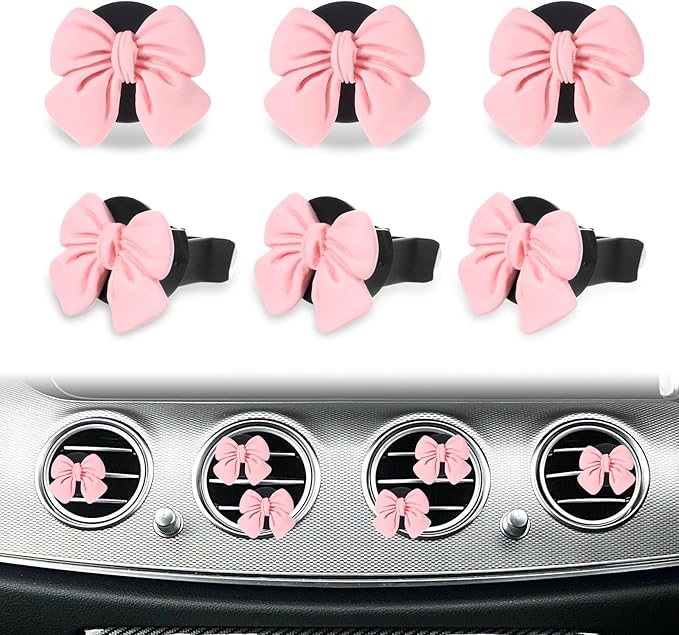 6 Pcs Pink Bow Car Air Vent Clips, Cute Air Freshener Clips for Car Interior Decoration Accessories