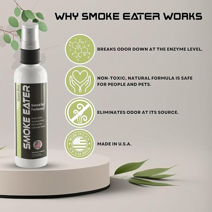 Smoke Eater Odor Eliminator Spray, Ocean Mist, 40 oz — Tea Tree Oil Breaks Down Smoke at the Molecular Level
