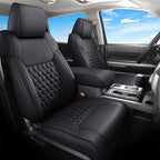 Huidasource Tacoma Car Seat Covers, Nappa Leather Truck Seat Cushion Cover Fit for Toyota Tacoma 4th Gen 2024-2026 Double/Crew Cab SR, SR5, Limited, TRD Sport/Off-Road,Trailhunter (Full Set/Black)