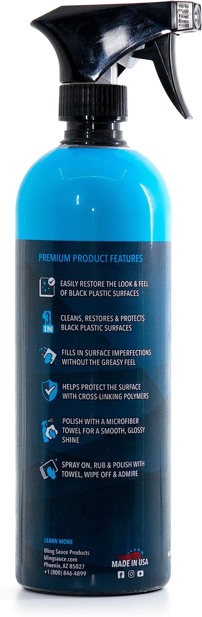 Bling Sauce Platinum: Trim Sauce, 3 in 1 Black Plastic Restorer. Cleans, Protects and Restores Faded or Damaged Black Plastic Trim on Cars, Trucks, SXS. Spray On-Wipe Off. 24oz