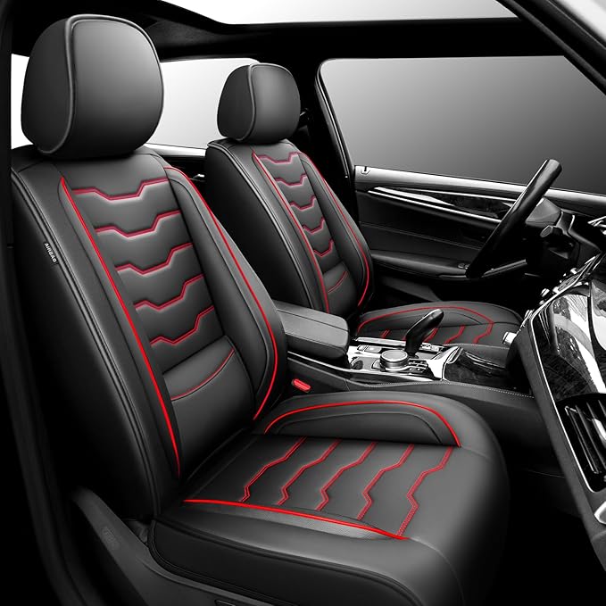 Fit Altima Car Seat Covers Compatible with Nissan Altima 2011-2025 2026 - Premium Leather，Waterproof Breathable，All-Weather Seat Cushion Protecto&Airbag Compatible (2 Front Seat Red Line Black)