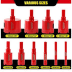 WORKEASE Diamond Hole Saw Kit, 11 Pcs Brazed Hollow Tile Set (0.24”-2”) with Double Suction Cups Guide Jig, Drill Bit Suitable for Glass, Ceramic, Tile, Marble, Porcelain Red