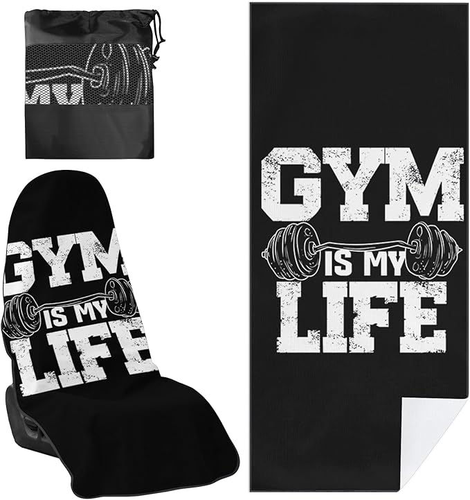 1 Pack Car Towel Seat Covers with Storage Bag, Multifunctional Towel for Gym Outdoor Sport, Picnic, Beach, Pet Dog Travel,Non-Slip Washable Car Seat Protector (Gym is Life)