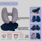 H-Shaped Travel Pillow with Snap-On Hood – Ergonomic Neck Support with Plush Velvet Cover, Instant Inflation & Compact Bag – for Airplane, Car, Office & Long Trips (Blue)
