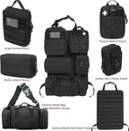 6 Pack Tactical Molle Car Seat Back Organizer - Tactical Vehicle Panel Organizer with 5 Detachable Molle Pouch,US Flag Patch and Keychain,Great Trunk Accessories for Man