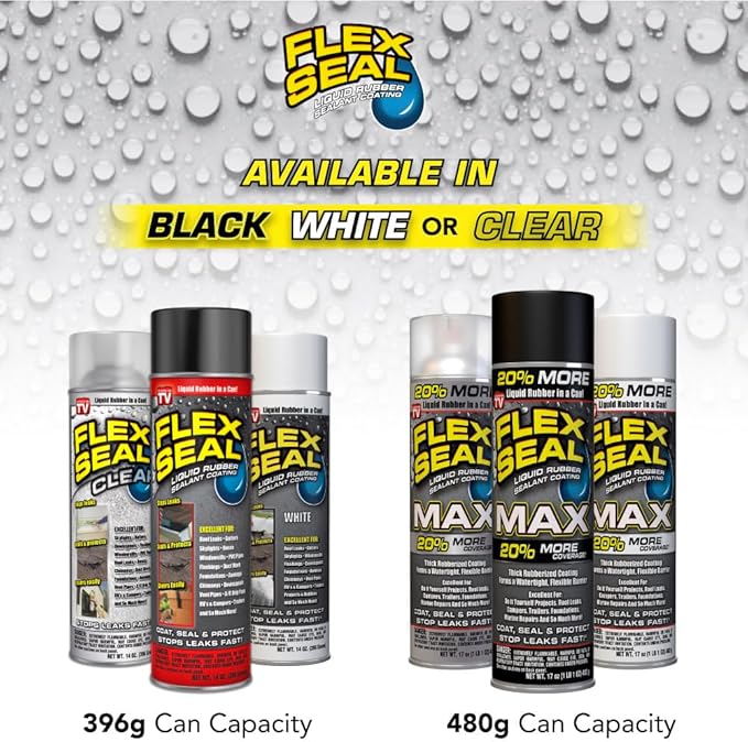 Flex Seal MAX, 17 oz, 1-Pack, Black, Stop Leaks Instantly, Waterproof Rubber Spray On Sealant Coating, Perfect for Gutters, Wood, RV, Campers, Roof Repair, Skylights, Windows, and More