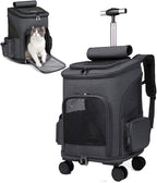 Wheeled Pet Carrier Backpack Pet Stroller, Travel Carrier, Car Seat for Small Dogs Cats Puppies, Comfort Cat Backpack Removable Rolling Wheels – Mesh Ventilation Windows (Black)