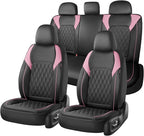 Coverado Seat Covers, Car Seat Covers Full Set, Car Seat Cover, Car Seat Covers Front Seats and Back, Waterproof Car Seat Cushion, Faux Leather Car Seat Protector Universal Fit Most Cars, Black&Pink