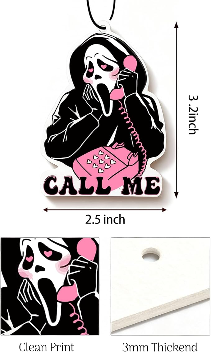 5Pcs Ghost Horror Car Air Fresheners Pink Cute Car Interior Accessories Hanging Scents Anime Freshener Automotive Room Decor for Women Teen Girls Gift
