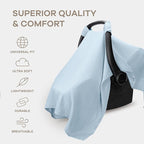 Comfy Cubs Baby Car Seat Cover - Soft, Breathable Bamboo Rayon and Muslin Cotton Blend - Lightweight Canopy for Sun, Bug, and Comfort Protection - Large Size Infant Seat Cover in Sky Blue Design