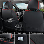 Coverado Front Seat Covers, Luxury Nappa Leather Seat Cover, 2 Pack Waterproof Seat Cover for Cars, Universal Front Car Seat Protector, Breathable Car Seat Cushion Fit for Most Cars(Black &Red Line)