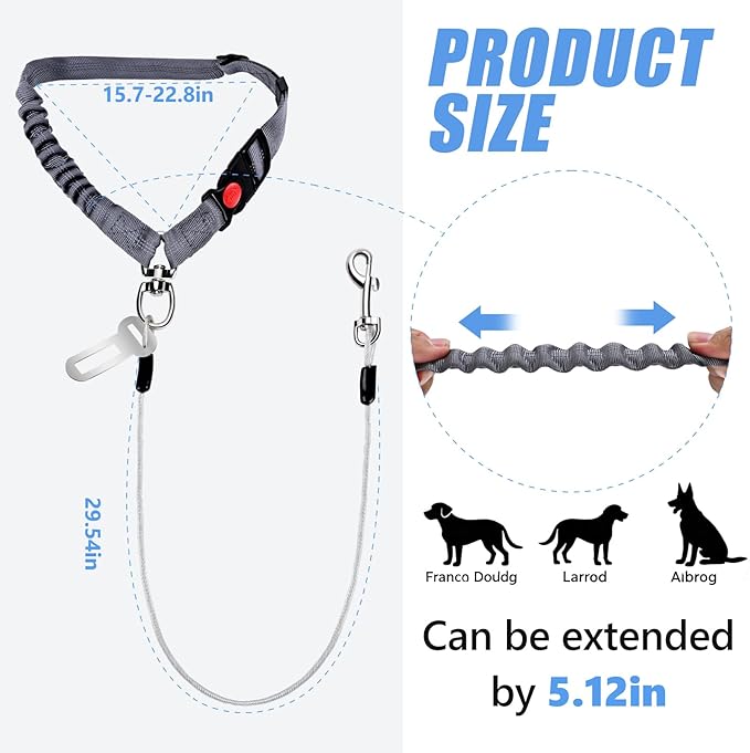 2 in 1 Chew Proof Dog Seat Belt for Car, Heavy Duty Steel Cable Car Harness & Headrest Restraint for Medium & Large Dogs Chewer