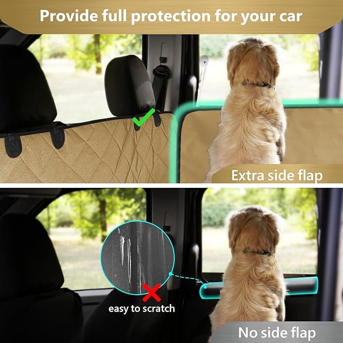F-color SUV Cargo Liner for Dogs - Waterproof Pet Cargo Liner with Side Flaps, Comfort Dog Cargo Cover with Bumper Flap, Scratchproof Non-Slip Large for Full-Size SUVs Vans, 55 x 93 Inch, Khaki