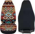 ELEQIN Car Seat Covers Two Front Only for Car, Brown Aztec Geometric Automotive Interior Covers, Quick Setup Universal Fit Seat Covers for Car, Truck, SUV