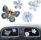 Bling Flower Air Vent Clips, 4 Pcs Blue Butterfly Car Air Fresheners Vent Clips Car Diffuser Diamond Car Decoration Car Interior Decor Daisy Cute Car Accessories for Women Girls