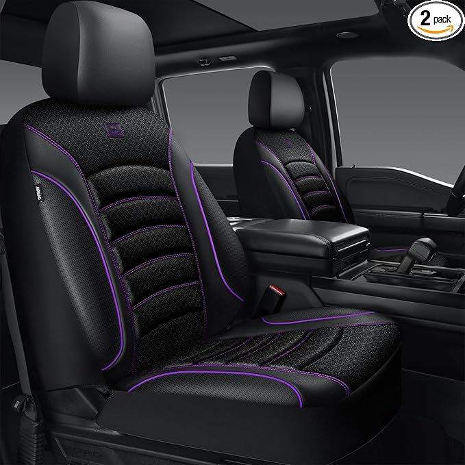 CAR PASS Comfortable 3D Foam Mesh Leather Car Seat Covers Front, Air Cool Mesh Breathable Front Seat Covers for Car, Universal for SUV Truck Sedan Automotive, Airbag Compatible,Black Purple