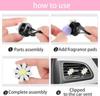 Daisy 8-Piece Car Accessory Set - Air Vent Clips, Cute Air Fresheners, Dashboard Clip, Car Diffuser Vent Clip & Mask Hook (White)