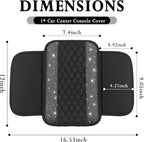 Car Center Console Cover with Diamond Grid Design,Bling Armrest Cover Cushion with 2 Storage Bags,Soft Leather Arm Rest Cover for Car Interior Accessories (Black + White)