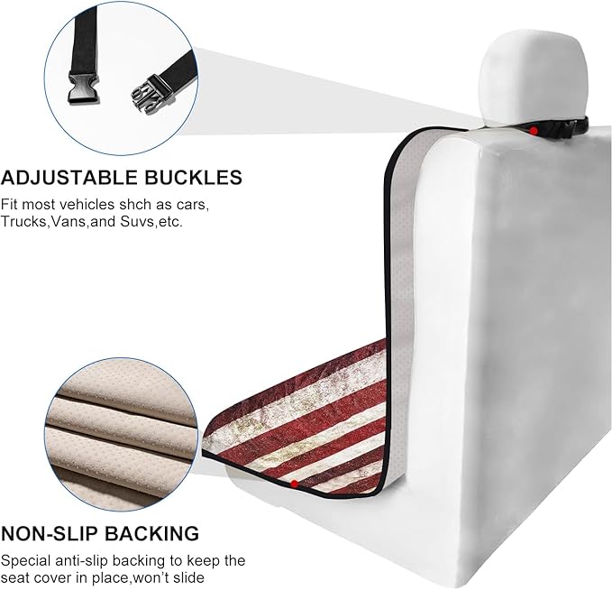 Back Seat Cover for Car Trucks Van SUV, Waterproof Rear Bench Towel Seat Covers for Dogs and Kids, Non-Slip Automotive Backseat Protector, Machine Washable (Bench Flag)