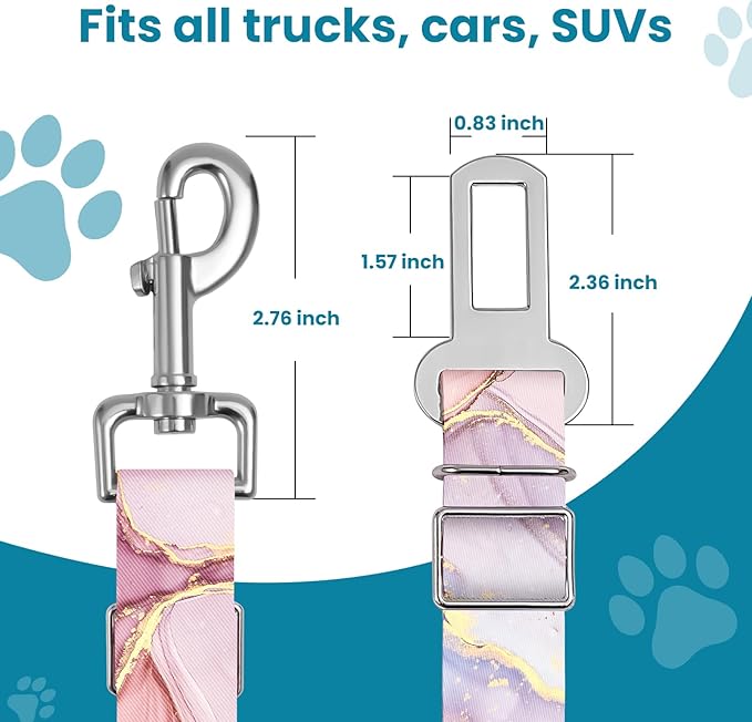 Adjustable pet cat and Dog car seat Belt，The Lanyard is Flexible and Adjustable from 20 to 33 inches (Pink Marble)