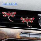 2PCS Bling Dragonfly Car Air Vent Clips, Crystal Rhinestone Car Air Conditioning Outlet Clip, Universal Cute Vehicle Interior Diffuser Decoration Accessories for Women(Red)