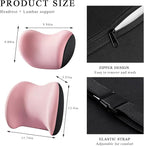 Car Headrest & Lumbar Support Cushion, Ergonomic Memory Foam Car Neck Back Support w/Removable Cover, Universal Breathable Lumbar Cushion Headrest Pillow with Adjusatble Strap (Pink)