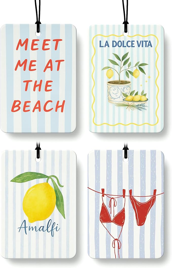 Preppy Beach Lemon Cologne Car Air Freshener 4 Pcs, Meet Me at the Beach Hanging Air Freshener for Cars Bathroom Dorm Books Decor, Summer Girly Accessories Gifts for Women Girls