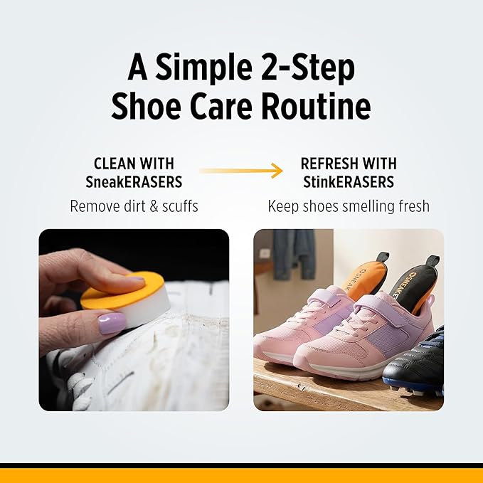 SneakERASERS 10 Pack & StinkERASERS 2 Pack Shoe Deodorizer Bags with Sneaker Cleaner Eraser Sponges, Activated Charcoal Odor Eliminator for Shoes & Boots, Reusable Shoe Smell Remover
