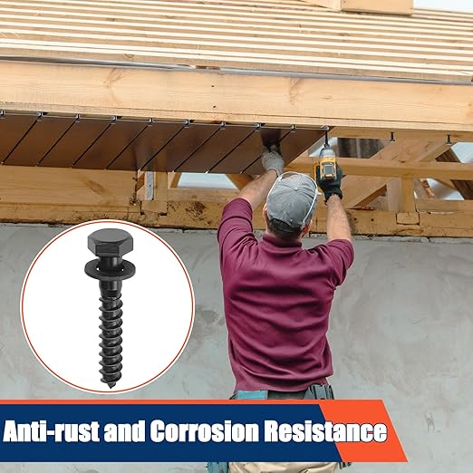 Tandefio 50 Pack 1/2''x 3'' Hex Head Lag Bolts for Wood Ceramic Black Lag Screw Kit with Washers Heavy Duty Hot Dip Galvanized Ruspert Coating Double Layer for Decks Fences