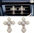 Bling Car Dashboard Air Vent Trim Clips, Crystal Rhinestone Air Vent Clips, Car Interior Decoration Accessories, Cross Air Conditioning Outlet Clip for Women Girls (Gold, 2PCS)
